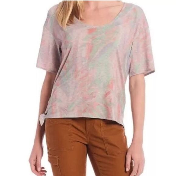 Prana -294 Polyjungle‎ Watercolor Tie-Dye Short Sleeve Top Women’s Size XL - Picture 1 of 9